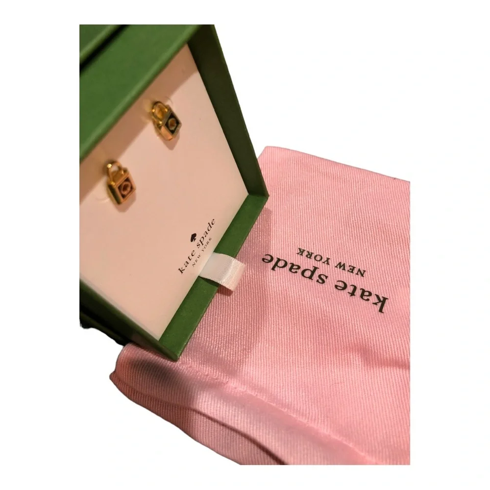 Kate Spade New York Gold Lock and Spade‎ Studs Earrings with box & dust bag new